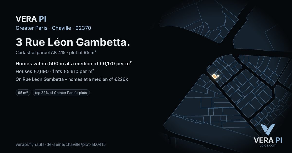 3 Rue Léon Gambetta, Chaville at night – the plot lit, the parcels around coloured by the prices near them