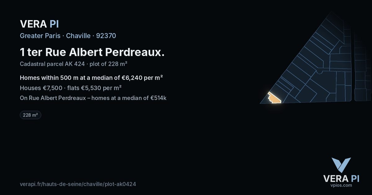 1 ter Rue Albert Perdreaux, Chaville at night – the plot lit, the parcels around coloured by the prices near them