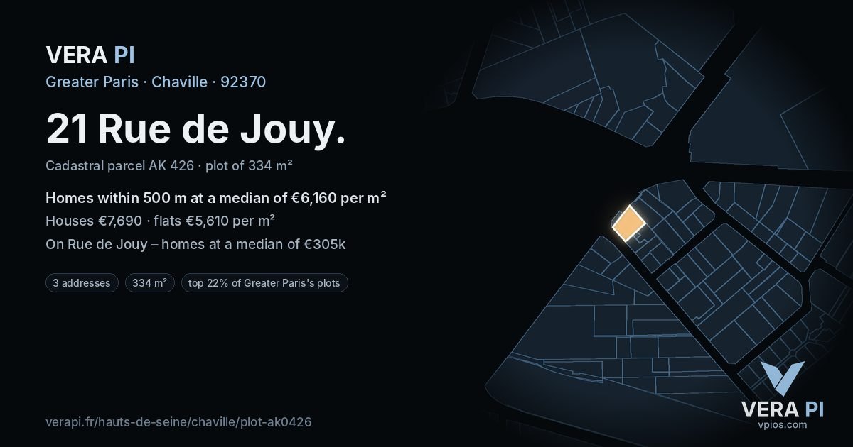 21 Rue de Jouy, Chaville at night – the plot lit, the parcels around coloured by the prices near them