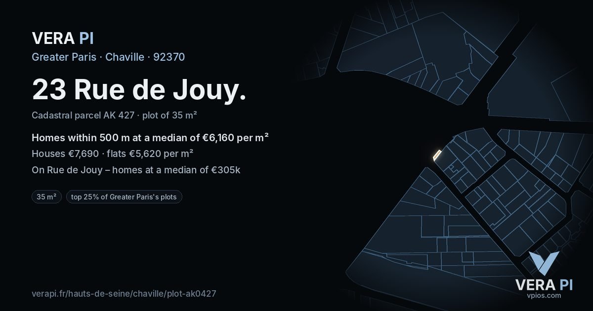 23 Rue de Jouy, Chaville at night – the plot lit, the parcels around coloured by the prices near them