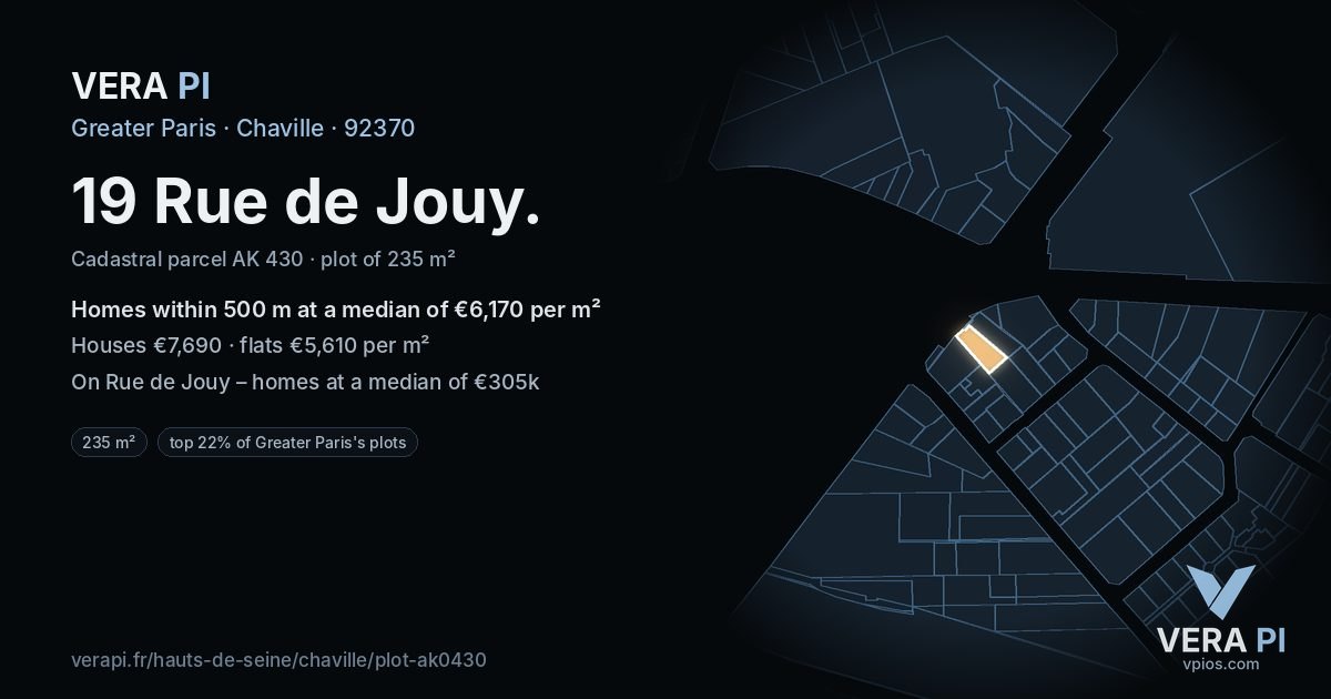 19 Rue de Jouy, Chaville at night – the plot lit, the parcels around coloured by the prices near them