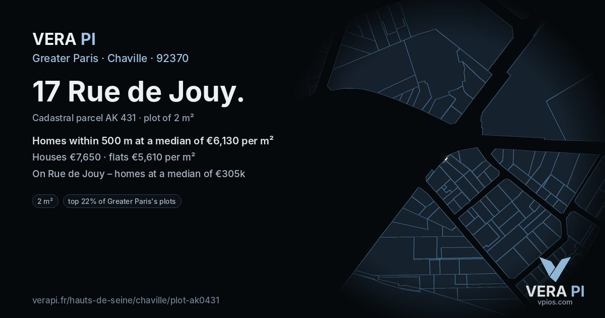 17 Rue de Jouy, Chaville at night – the plot lit, the parcels around coloured by the prices near them