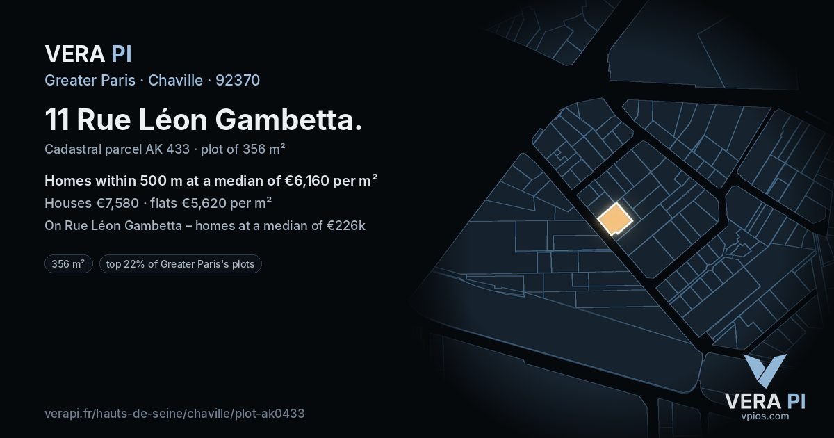 11 Rue Léon Gambetta, Chaville at night – the plot lit, the parcels around coloured by the prices near them