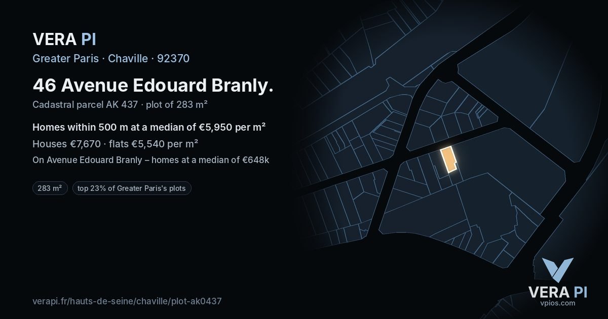46 Avenue Edouard Branly, Chaville at night – the plot lit, the parcels around coloured by the prices near them