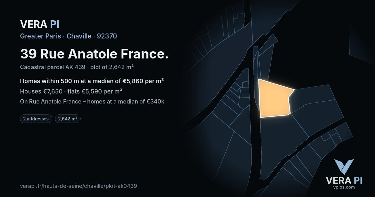 39 Rue Anatole France, Chaville at night – the plot lit, the parcels around coloured by the prices near them