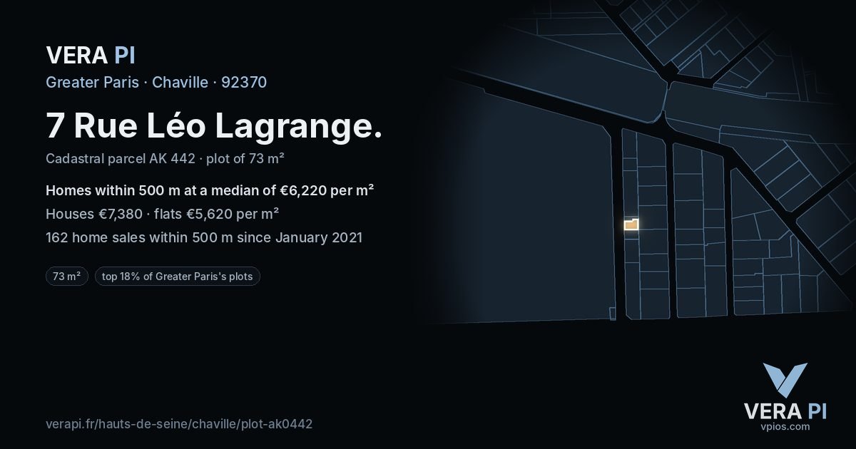 7 Rue Léo Lagrange, Chaville at night – the plot lit, the parcels around coloured by the prices near them