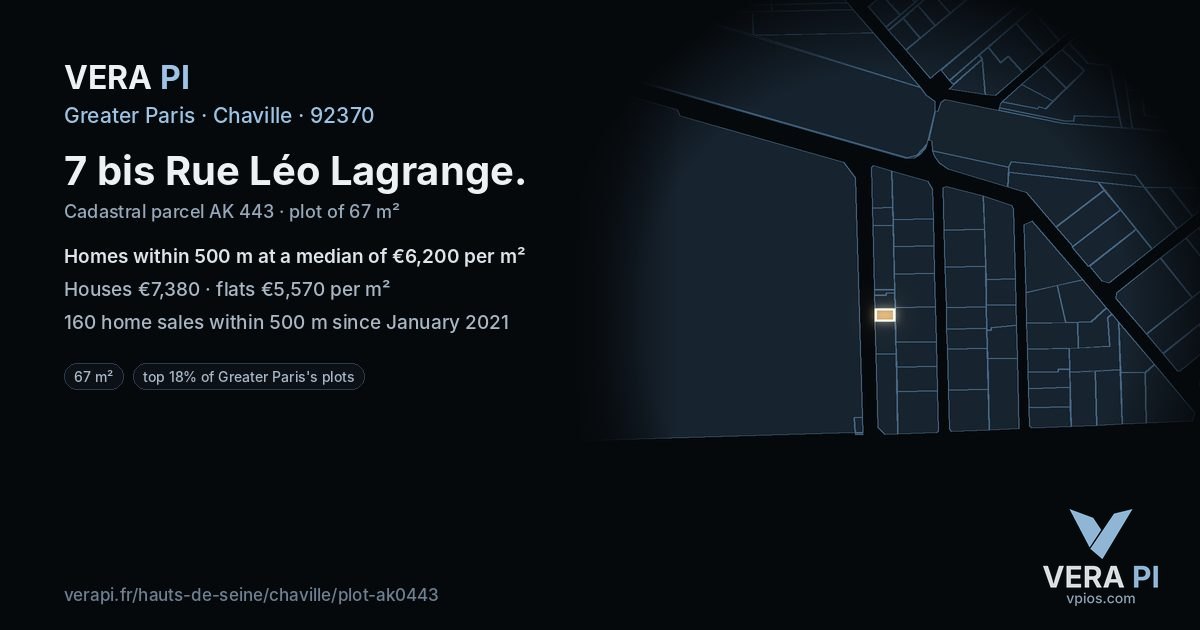 7 bis Rue Léo Lagrange, Chaville at night – the plot lit, the parcels around coloured by the prices near them