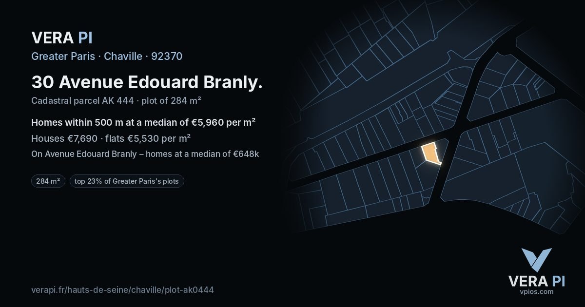 30 Avenue Edouard Branly, Chaville at night – the plot lit, the parcels around coloured by the prices near them