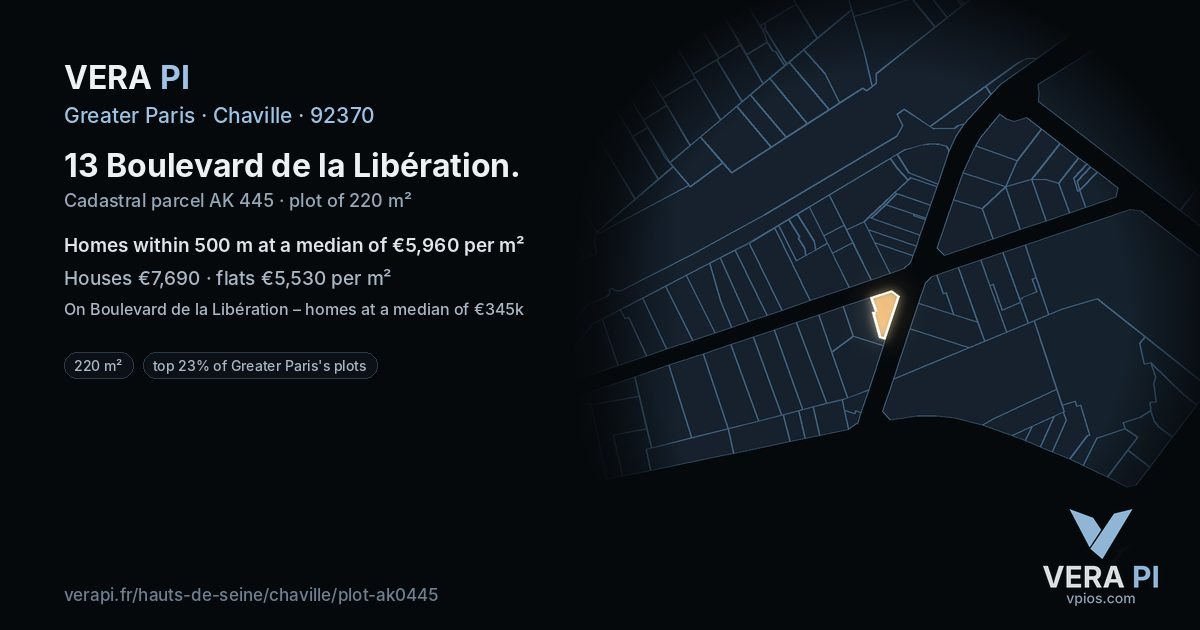 13 Boulevard de la Libération, Chaville at night – the plot lit, the parcels around coloured by the prices near them