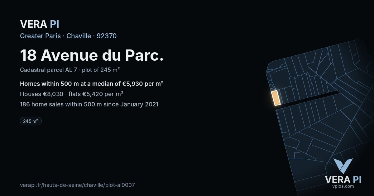 18 Avenue du Parc, Chaville at night – the plot lit, the parcels around coloured by the prices near them
