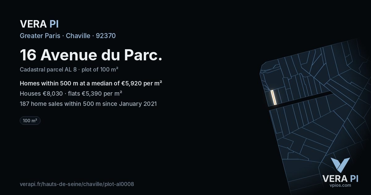 16 Avenue du Parc, Chaville at night – the plot lit, the parcels around coloured by the prices near them