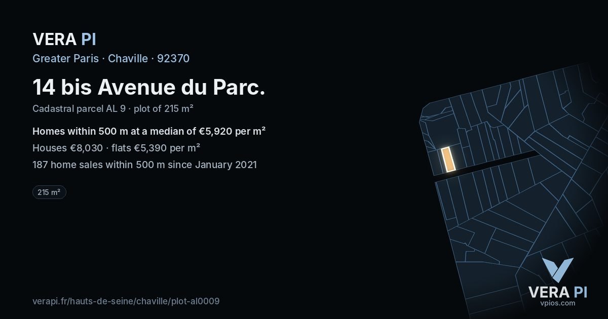 14 bis Avenue du Parc, Chaville at night – the plot lit, the parcels around coloured by the prices near them