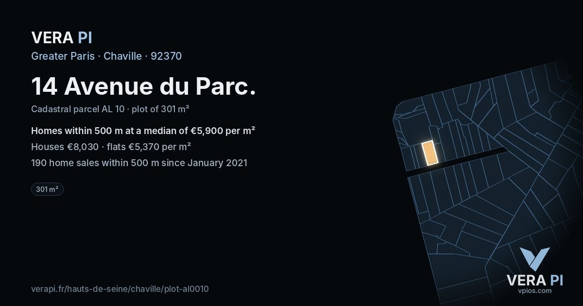 14 Avenue du Parc, Chaville at night – the plot lit, the parcels around coloured by the prices near them