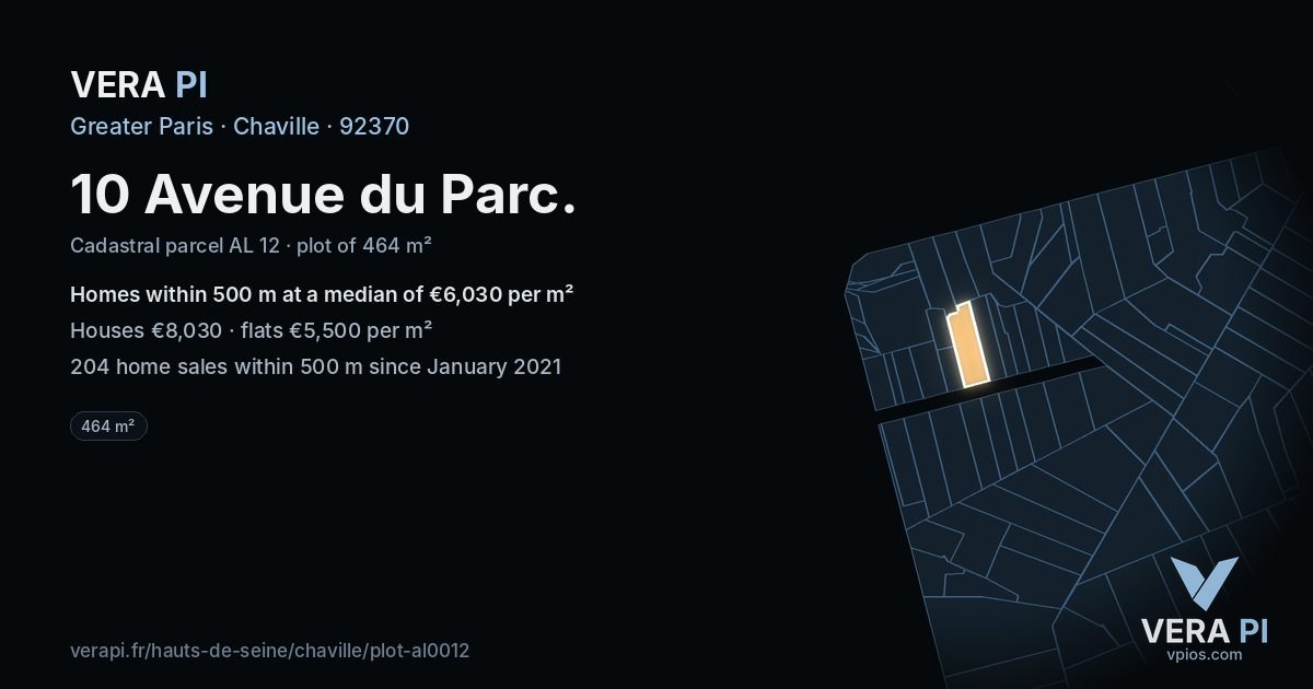 10 Avenue du Parc, Chaville at night – the plot lit, the parcels around coloured by the prices near them