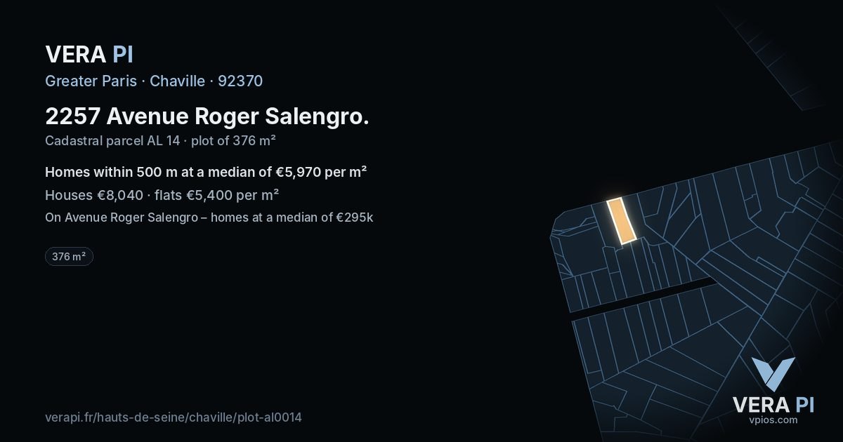 2257 Avenue Roger Salengro, Chaville at night – the plot lit, the parcels around coloured by the prices near them