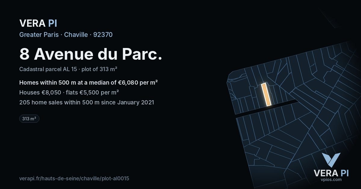 8 Avenue du Parc, Chaville at night – the plot lit, the parcels around coloured by the prices near them