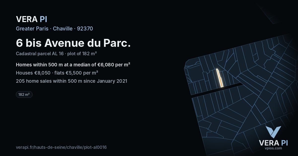 6 bis Avenue du Parc, Chaville at night – the plot lit, the parcels around coloured by the prices near them