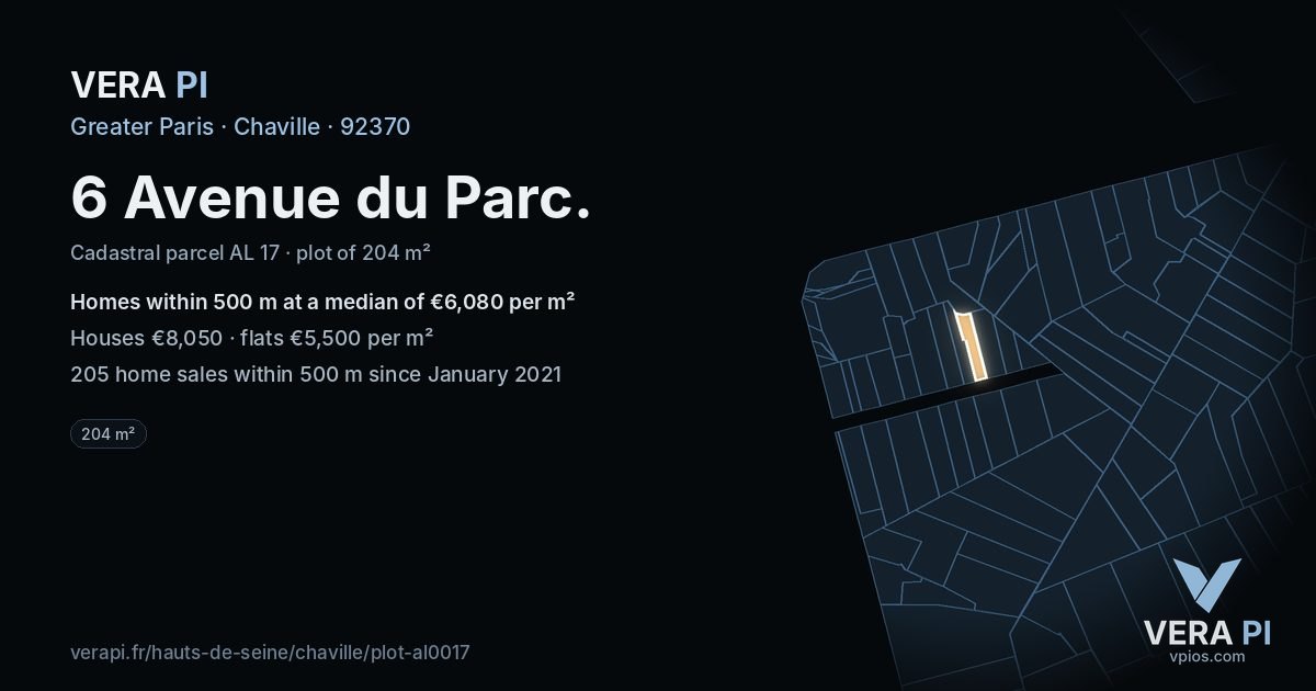6 Avenue du Parc, Chaville at night – the plot lit, the parcels around coloured by the prices near them