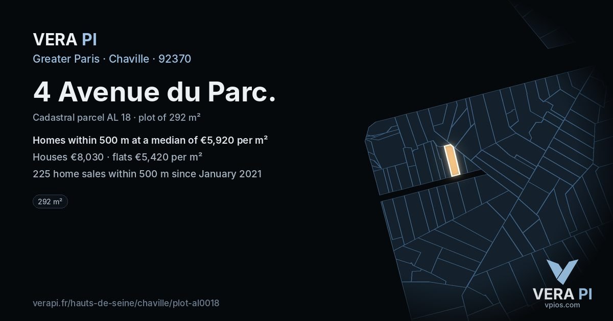 4 Avenue du Parc, Chaville at night – the plot lit, the parcels around coloured by the prices near them