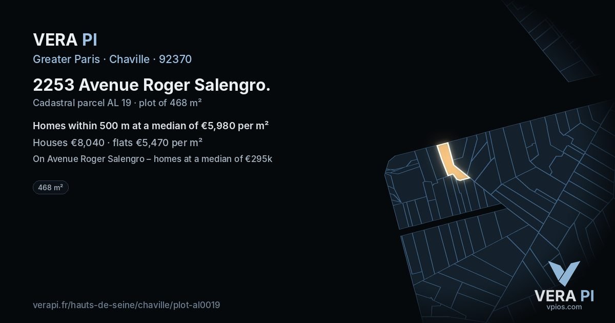 2253 Avenue Roger Salengro, Chaville at night – the plot lit, the parcels around coloured by the prices near them