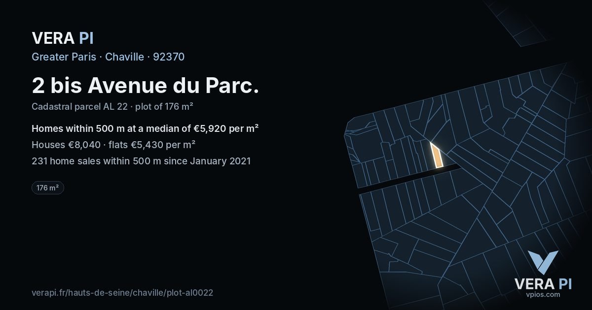 2 bis Avenue du Parc, Chaville at night – the plot lit, the parcels around coloured by the prices near them