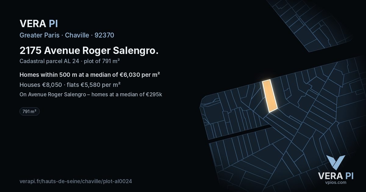 2175 Avenue Roger Salengro, Chaville at night – the plot lit, the parcels around coloured by the prices near them