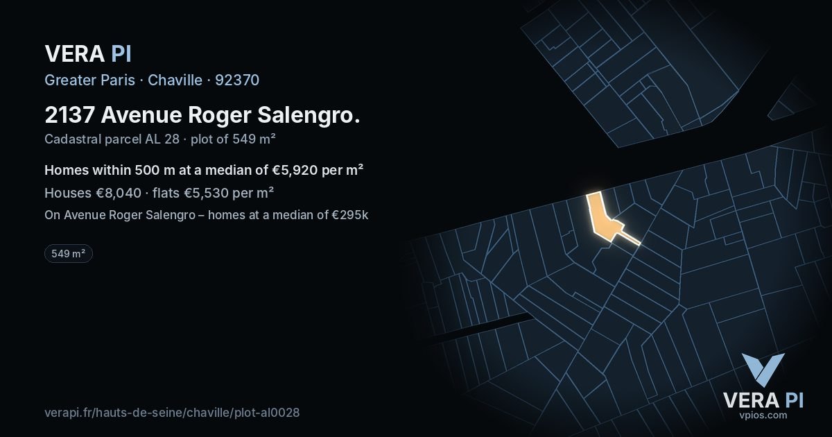 2137 Avenue Roger Salengro, Chaville at night – the plot lit, the parcels around coloured by the prices near them