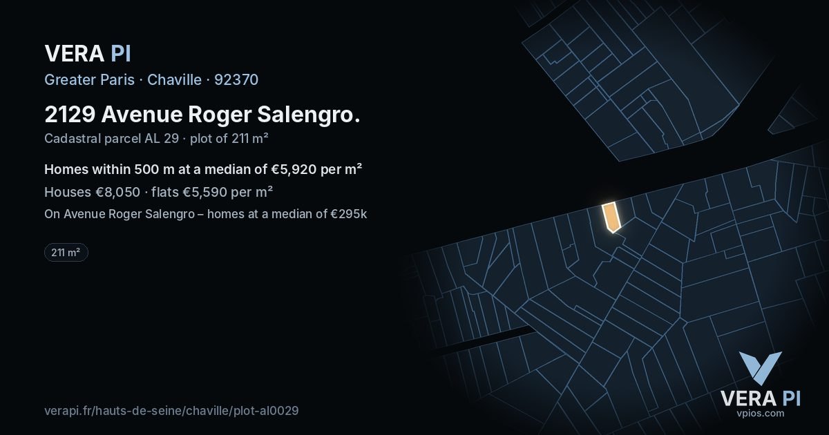 2129 Avenue Roger Salengro, Chaville at night – the plot lit, the parcels around coloured by the prices near them