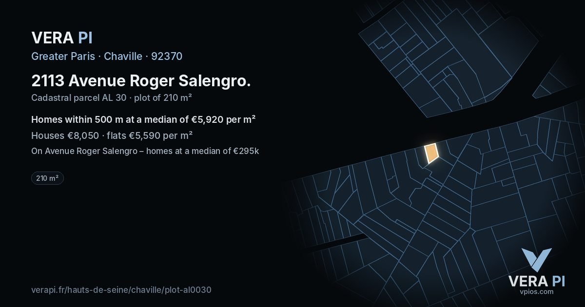 2113 Avenue Roger Salengro, Chaville at night – the plot lit, the parcels around coloured by the prices near them