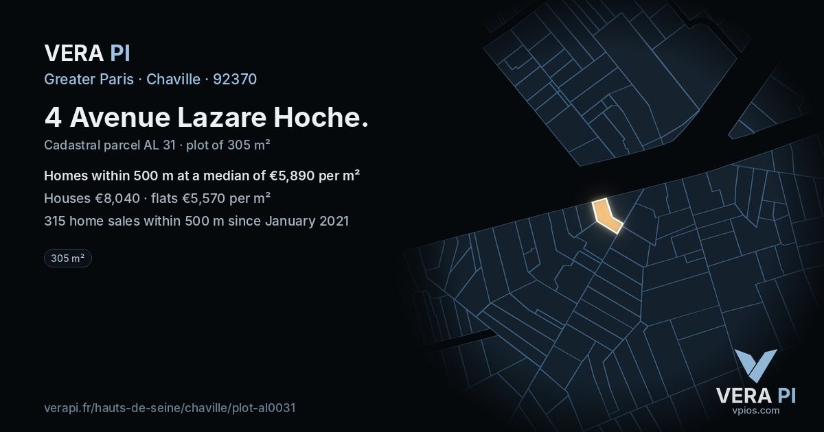 4 Avenue Lazare Hoche, Chaville at night – the plot lit, the parcels around coloured by the prices near them