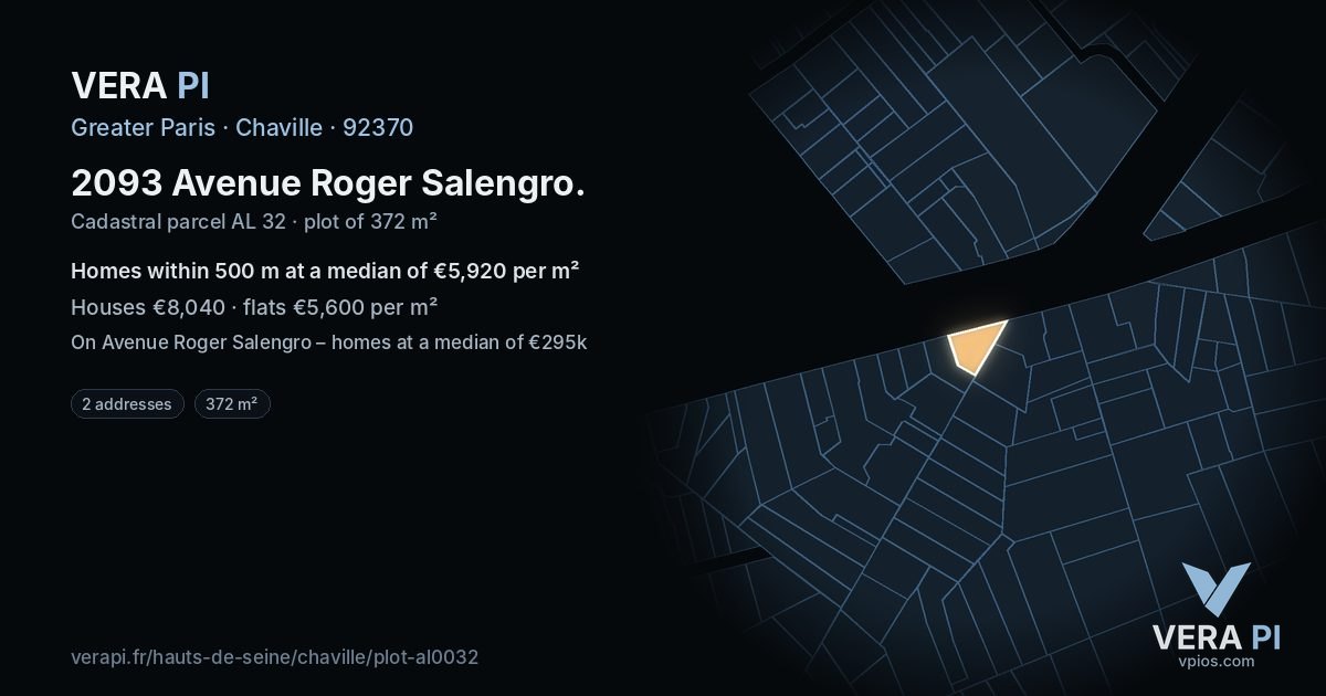 2093 Avenue Roger Salengro, Chaville at night – the plot lit, the parcels around coloured by the prices near them