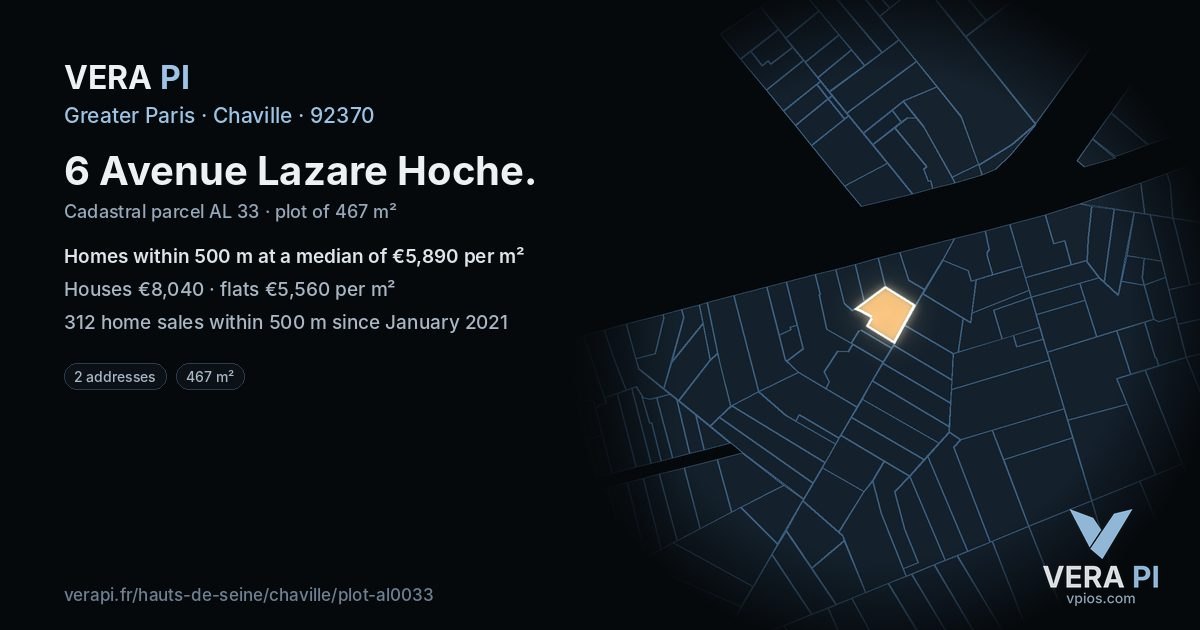 6 Avenue Lazare Hoche, Chaville at night – the plot lit, the parcels around coloured by the prices near them