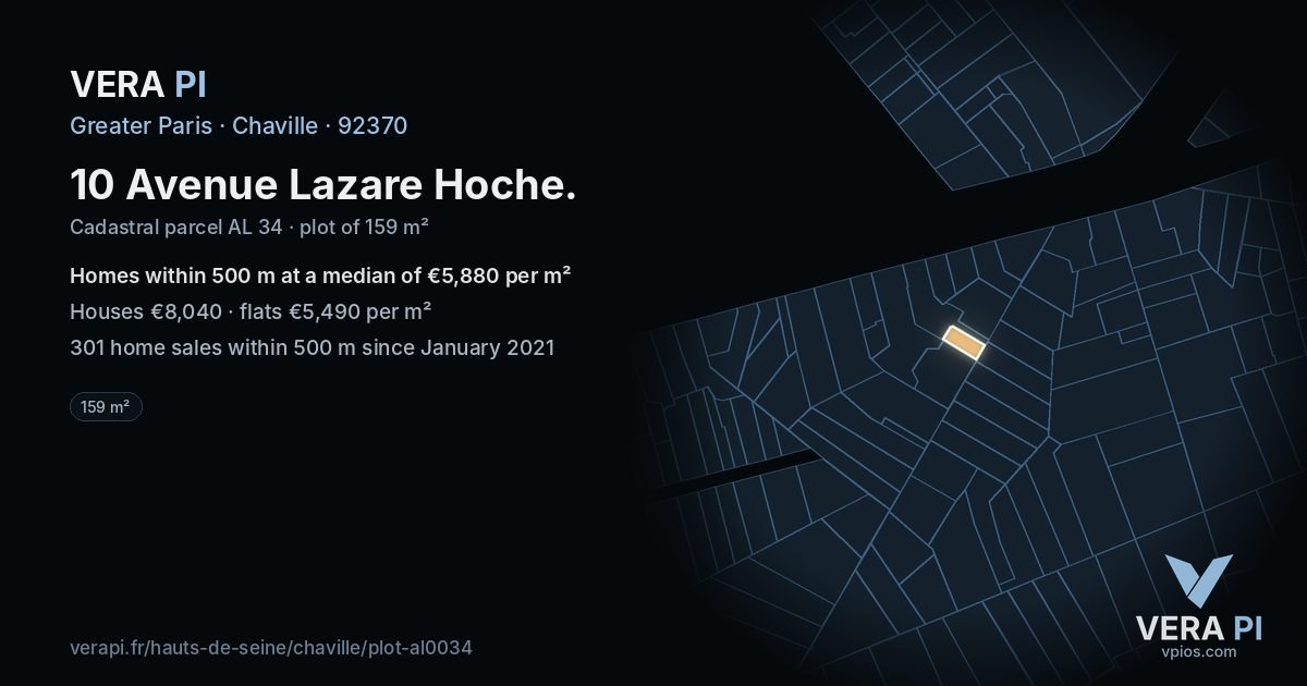 10 Avenue Lazare Hoche, Chaville at night – the plot lit, the parcels around coloured by the prices near them