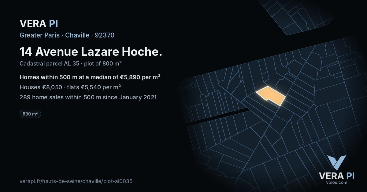 14 Avenue Lazare Hoche, Chaville at night – the plot lit, the parcels around coloured by the prices near them