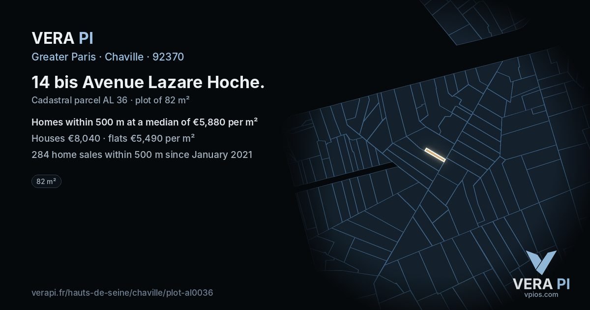14 bis Avenue Lazare Hoche, Chaville at night – the plot lit, the parcels around coloured by the prices near them