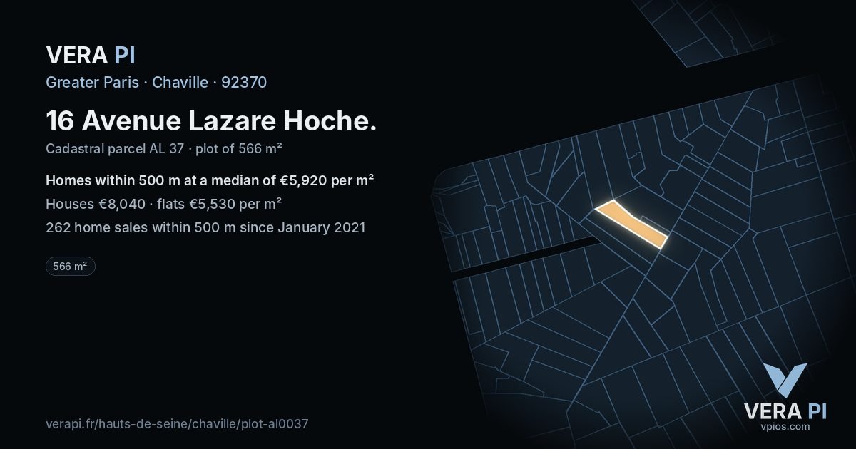 16 Avenue Lazare Hoche, Chaville at night – the plot lit, the parcels around coloured by the prices near them