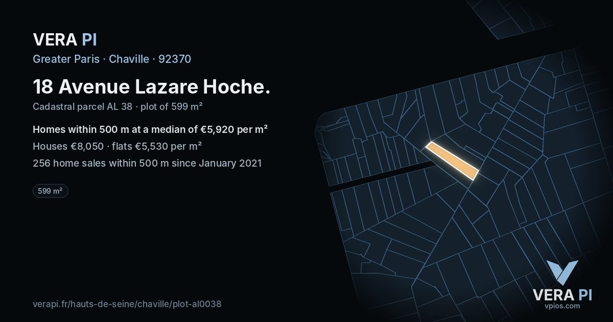 18 Avenue Lazare Hoche, Chaville at night – the plot lit, the parcels around coloured by the prices near them