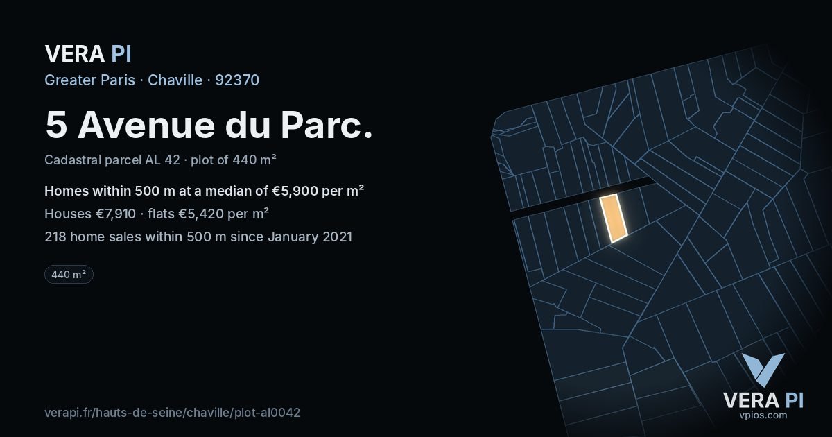 5 Avenue du Parc, Chaville at night – the plot lit, the parcels around coloured by the prices near them