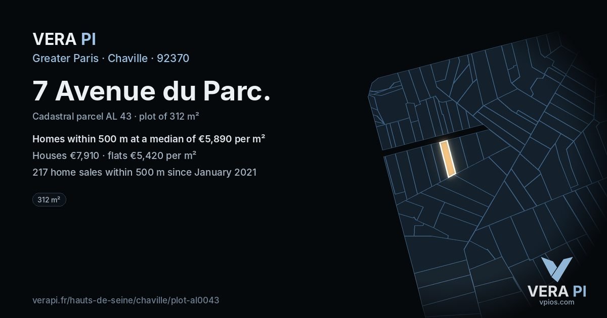 7 Avenue du Parc, Chaville at night – the plot lit, the parcels around coloured by the prices near them
