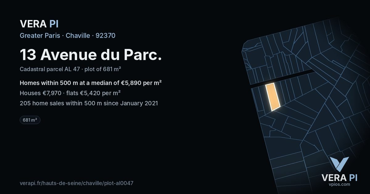 13 Avenue du Parc, Chaville at night – the plot lit, the parcels around coloured by the prices near them