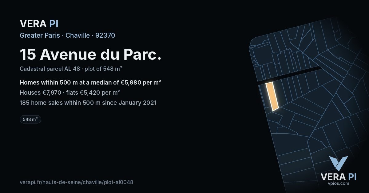 15 Avenue du Parc, Chaville at night – the plot lit, the parcels around coloured by the prices near them