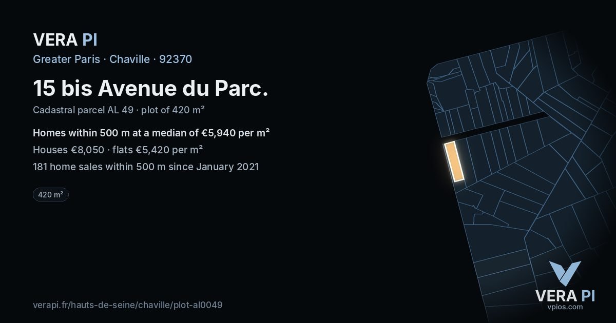 15 bis Avenue du Parc, Chaville at night – the plot lit, the parcels around coloured by the prices near them