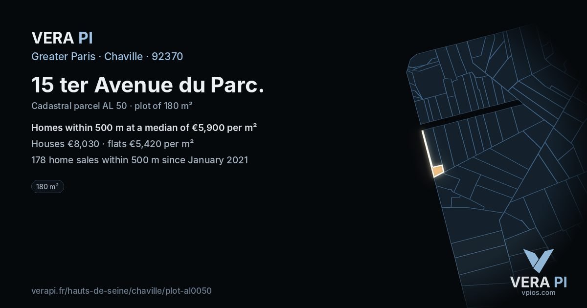 15 ter Avenue du Parc, Chaville at night – the plot lit, the parcels around coloured by the prices near them