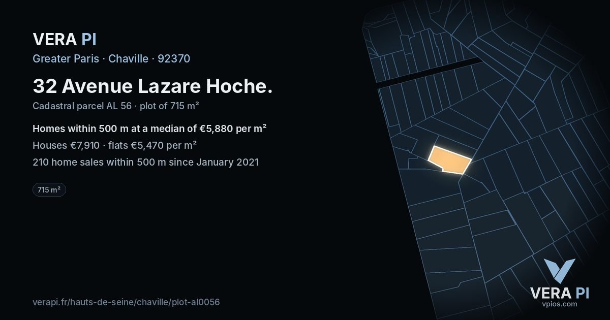 32 Avenue Lazare Hoche, Chaville at night – the plot lit, the parcels around coloured by the prices near them