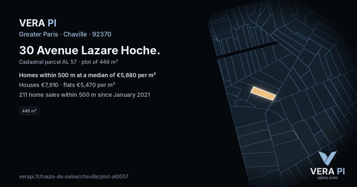 30 Avenue Lazare Hoche, Chaville at night – the plot lit, the parcels around coloured by the prices near them