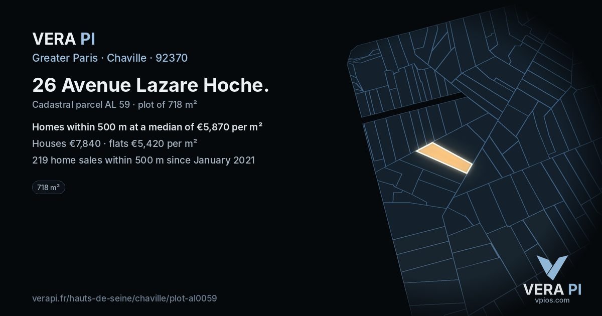 26 Avenue Lazare Hoche, Chaville at night – the plot lit, the parcels around coloured by the prices near them