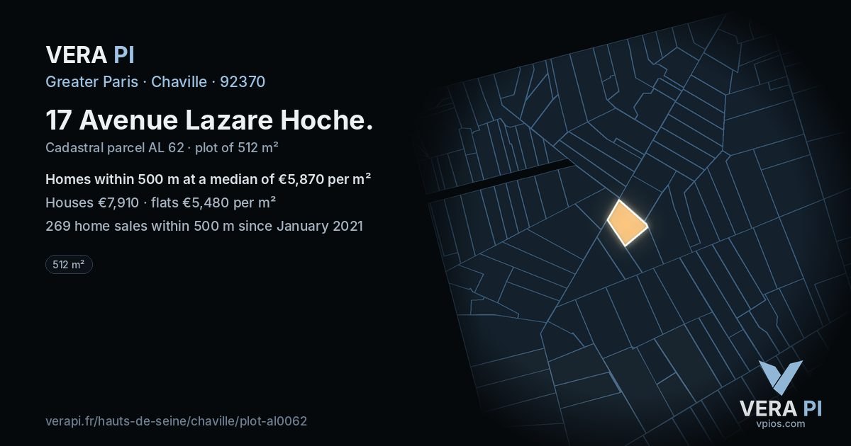 17 Avenue Lazare Hoche, Chaville at night – the plot lit, the parcels around coloured by the prices near them