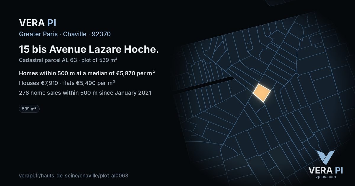 15 bis Avenue Lazare Hoche, Chaville at night – the plot lit, the parcels around coloured by the prices near them