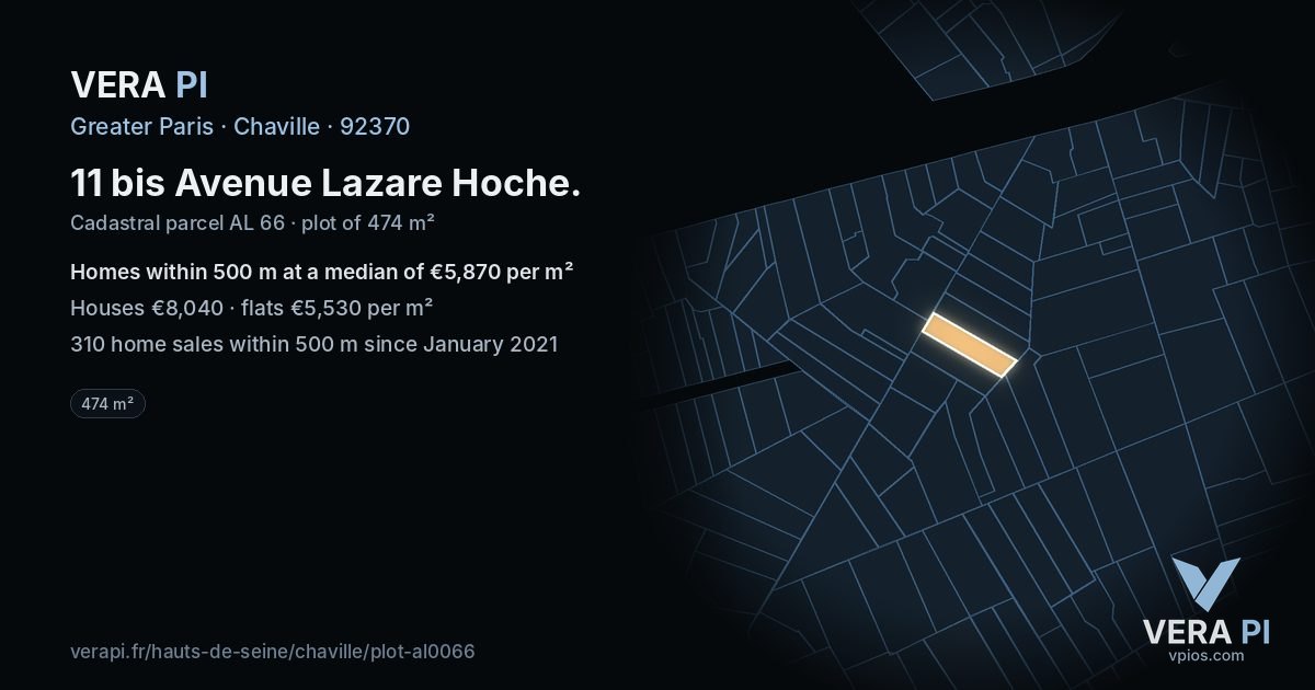 11 bis Avenue Lazare Hoche, Chaville at night – the plot lit, the parcels around coloured by the prices near them