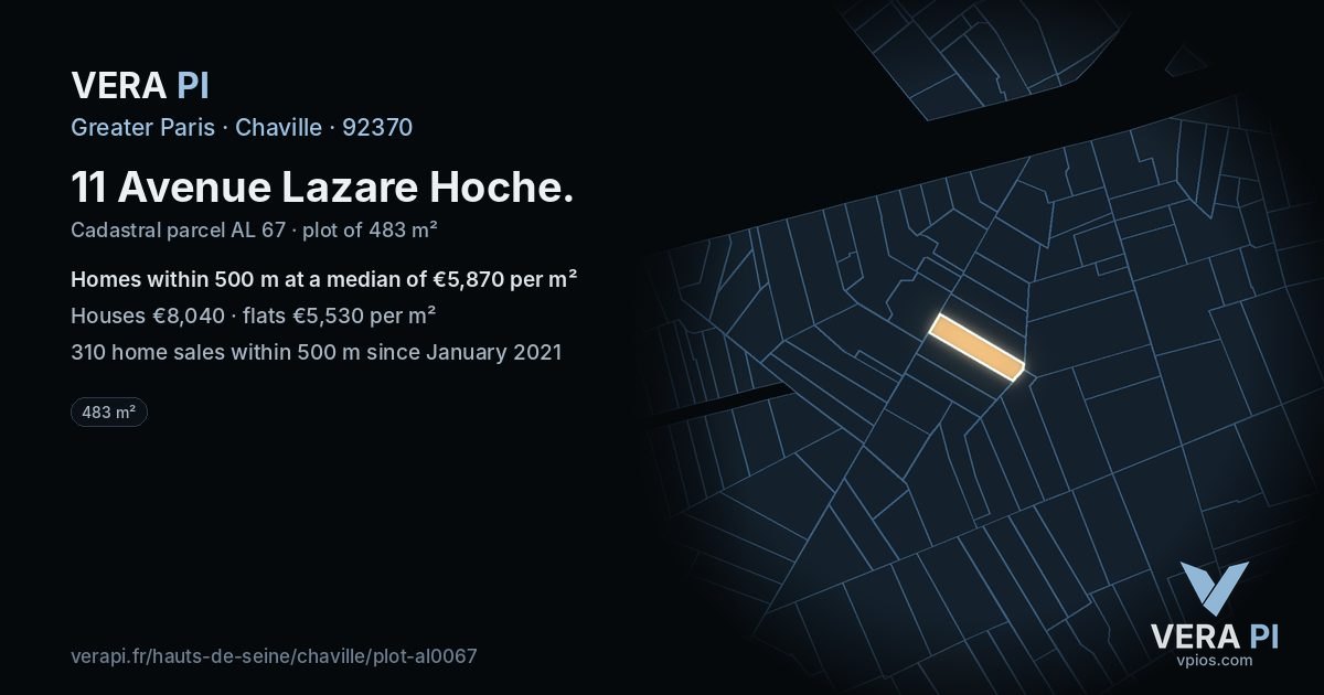 11 Avenue Lazare Hoche, Chaville at night – the plot lit, the parcels around coloured by the prices near them